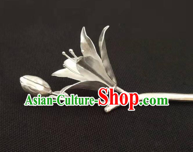 Chinese Traditional Hair Accessories Handmade Silver Mangnolia Hairpin Classical Hair Stick Cheongsam Headpiece