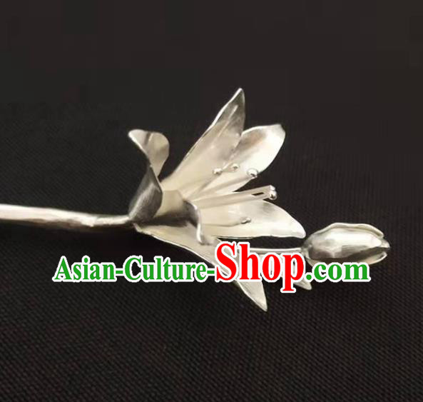 Chinese Traditional Hair Accessories Handmade Silver Mangnolia Hairpin Classical Hair Stick Cheongsam Headpiece