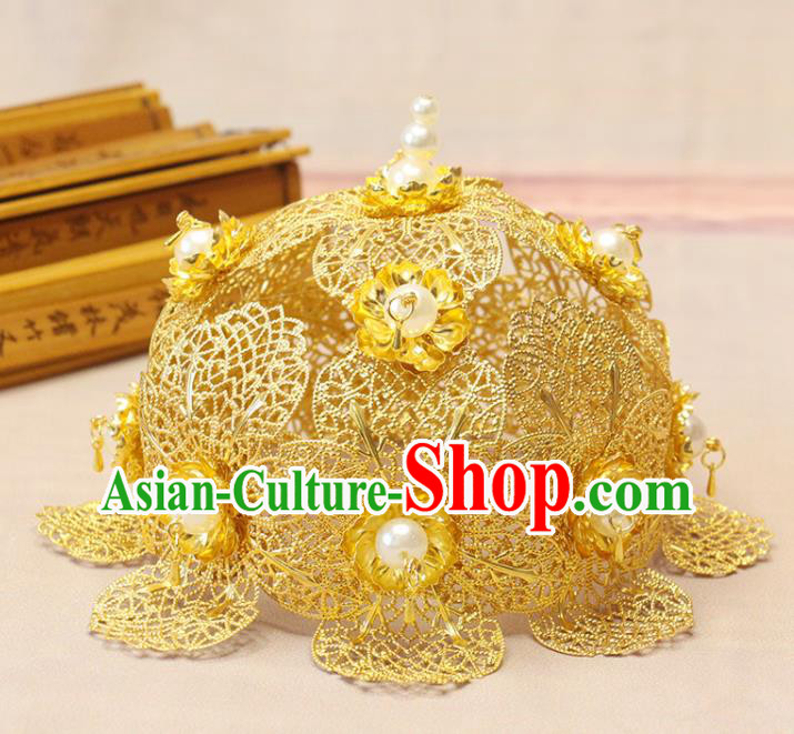 Chinese Traditional Court Hair Accessories Ancient Princess Hair Crown Classical Wedding Lotus Tiara Handmade Tang Dynasty Headdress