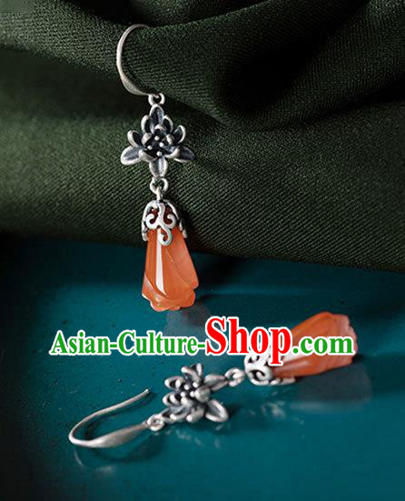 Handmade China Cheongsam Ear Jewelry Wedding Agate Mangnolia Earrings Classical Silver Ear Accessories