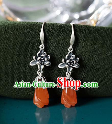 Handmade China Cheongsam Ear Jewelry Wedding Agate Mangnolia Earrings Classical Silver Ear Accessories