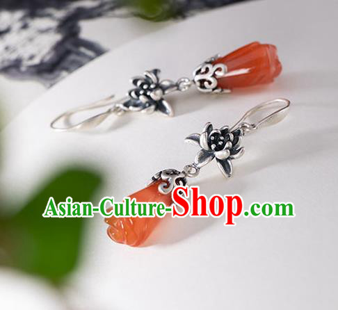 Handmade China Cheongsam Ear Jewelry Wedding Agate Mangnolia Earrings Classical Silver Ear Accessories