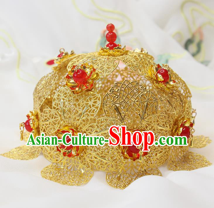 Chinese Handmade Tang Dynasty Headdress Traditional Court Hair Accessories Ancient Princess Hair Crown Classical Wedding Lotus Tiara