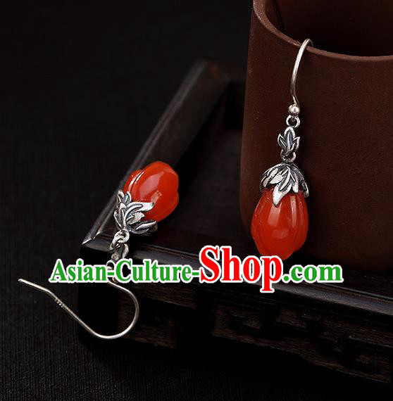 Handmade China Classical Silver Ear Accessories Cheongsam Ear Jewelry Wedding Agate Mangnolia Earrings