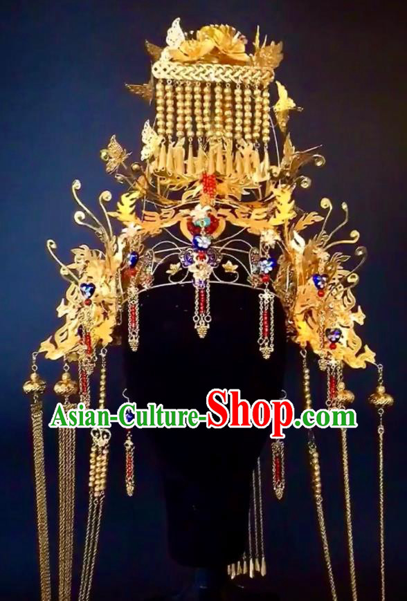 Custom China Stage Show Giant Hair Crown Ancient Imperial Empress Deluxe Phoenix Coronet Catwalks Headdress Wedding Hair Accessories