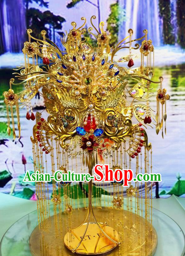 China Xiuhe Suit Hair Accessories Wedding Headdress Stage Show Giant Hair Crown Ancient Queen Deluxe Phoenix Coronet