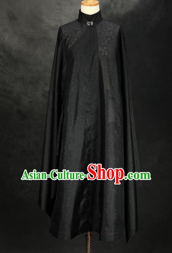 China Ancient Ming Dynasty Royal Countess Garment Costume Traditional Hanfu Black Silk Long Gown Noble Woman Historical Clothing