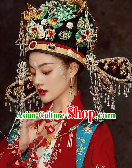 Top China Ancient Song Dynasty Empress Cloisonne Phoenix Coronet Catwalks Headdress Wedding Hair Accessories Stage Show Deluxe Hair Crown