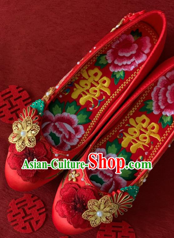 China Xiuhe Suit Shoes Wedding Shoes Embroidered Red Shoes Handmade Bride Shoes