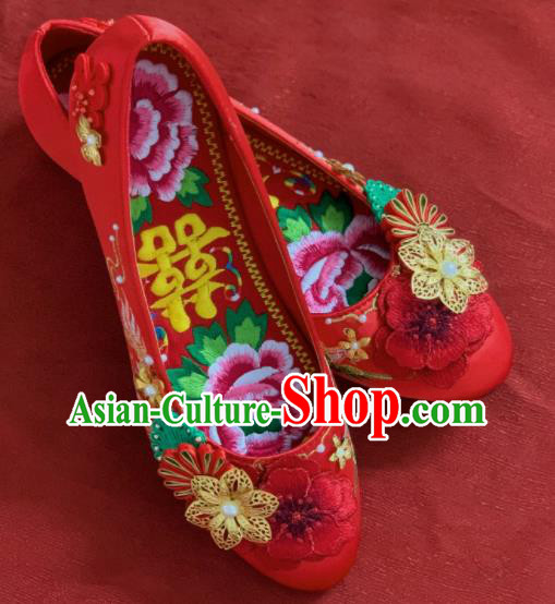 China Xiuhe Suit Shoes Wedding Shoes Embroidered Red Shoes Handmade Bride Shoes