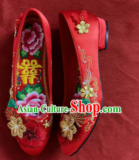China Xiuhe Suit Shoes Wedding Shoes Embroidered Red Shoes Handmade Bride Shoes