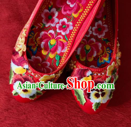 China Wedding Red Satin Shoes Embroidered Magpie Shoes Handmade Bride Shoes Xiuhe Suit Shoes