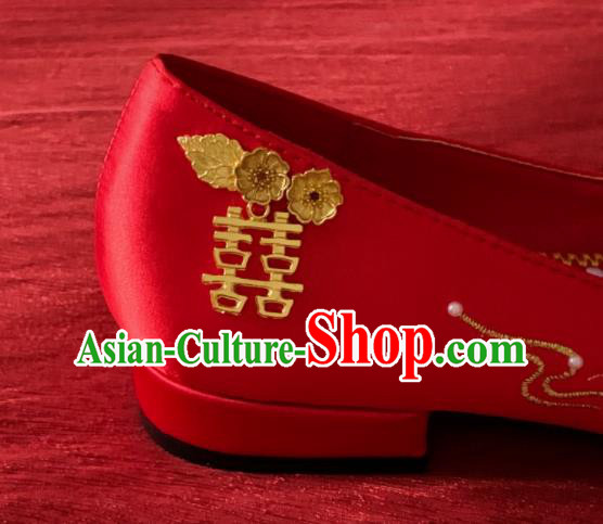 China Wedding Red Satin Shoes Embroidered Magpie Shoes Handmade Bride Shoes Xiuhe Suit Shoes