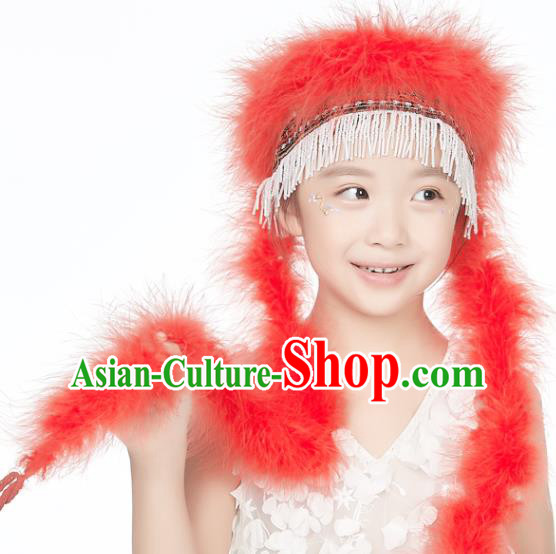 Professional China Hui Nationality Dance Hair Accessories Xinjiang Ethnic Dance Red Feather Headdress Girl Stage Performance Hair Crown