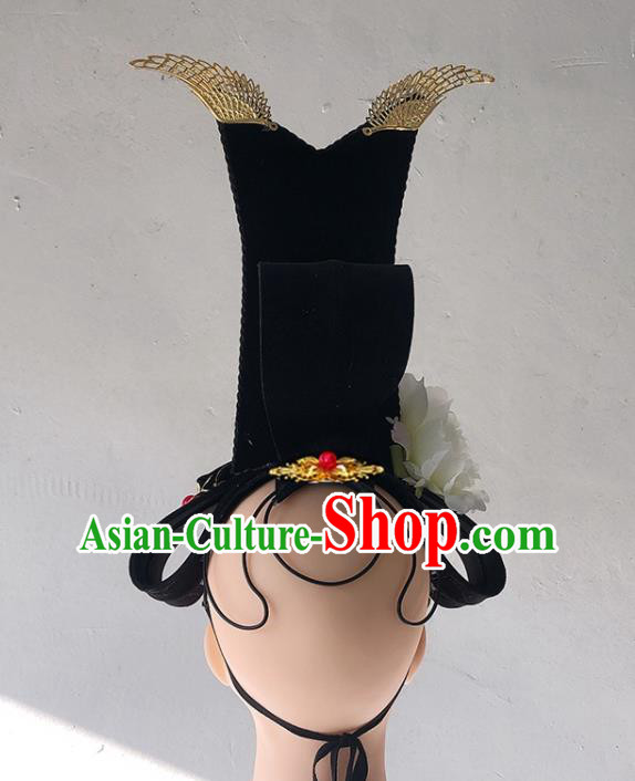 Handmade Chinese Court Dance Hairpieces Classical Dance Wigs Chignon Hanfu Dance Hair Accessories