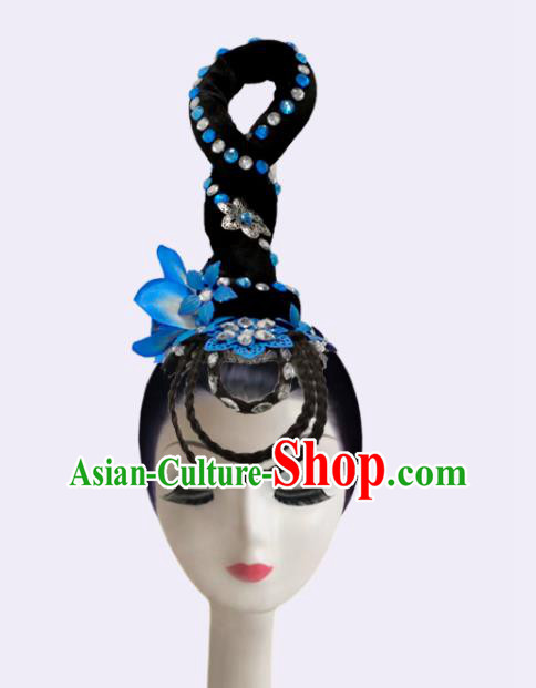 Handmade Chinese Classical Dance Hair Accessories Flying Dance Headpieces Umbrella Dance Stage Performance Wigs Chignon