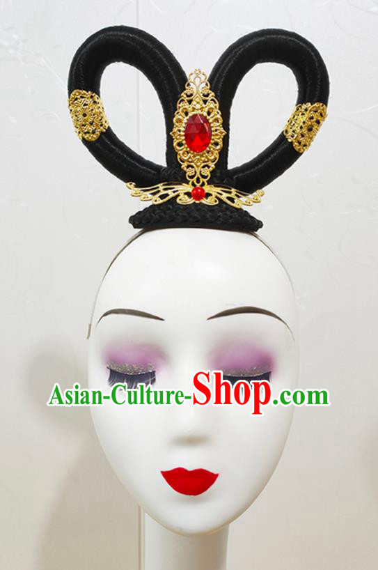 Chinese Classical Dance Wigs Chignon Woman Solo Dance Hair Accessories Goddess Dance Hairpieces