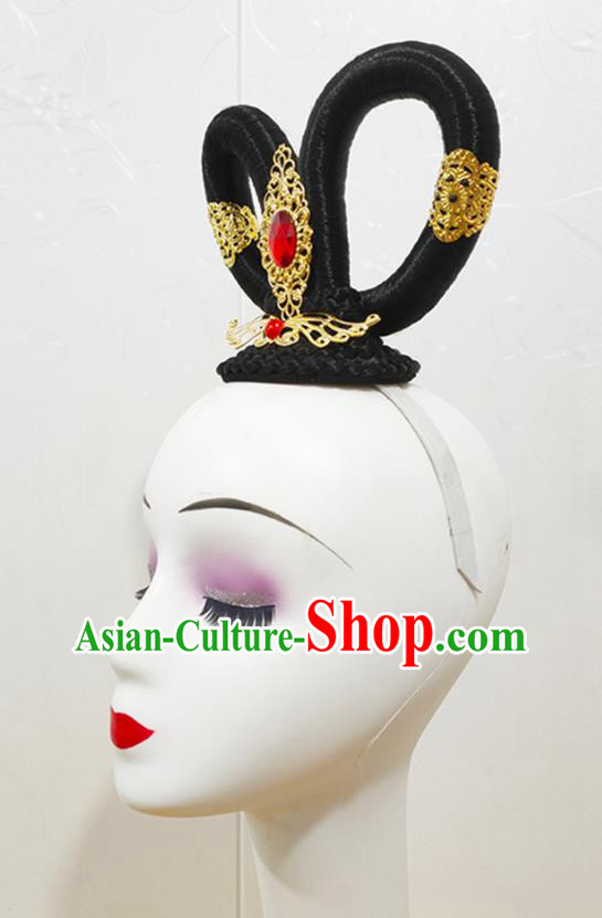 Chinese Classical Dance Wigs Chignon Woman Solo Dance Hair Accessories Goddess Dance Hairpieces