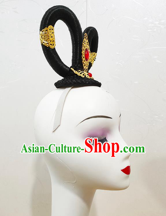 Chinese Classical Dance Wigs Chignon Woman Solo Dance Hair Accessories Goddess Dance Hairpieces