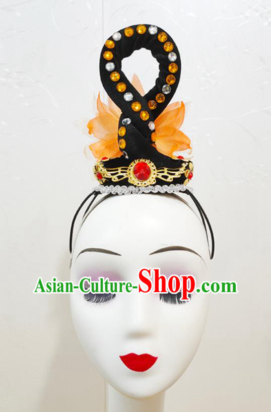 Chinese Goddess Dance Performance Hairpieces Classical Dance Wigs Chignon Woman Solo Dance Hair Accessories