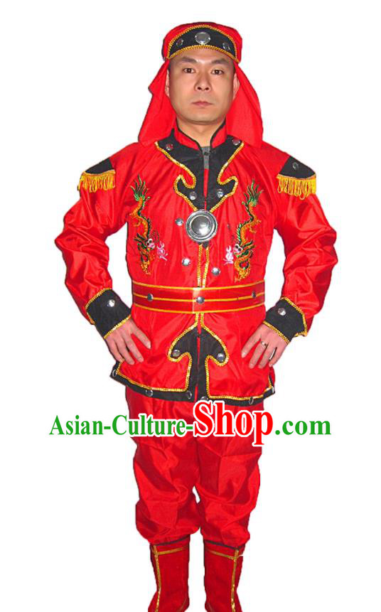 Chinese Drum Dance Red Uniforms Folk Dance Clothing Lion Dance Outfits Ancient Warrior Garment Costumes