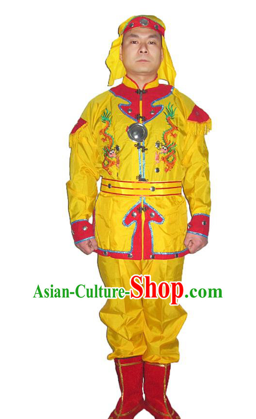 Chinese Ancient Warrior Garment Costumes Drum Dance Yellow Uniforms Folk Dance Clothing Lion Dance Outfits