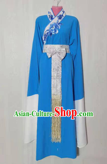 Chinese Ancient Scholar Garment Costumes Peking Opera Xiaosheng Blue Robe Beijing Opera Niche Clothing