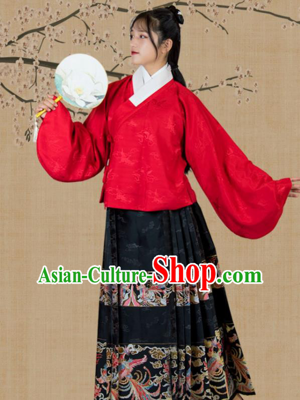 China Ming Dynasty Historical Clothing Traditional Hanfu Costumes Ancient Patrician Lady Dress Garments