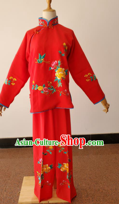 China Beijing Opera Country Lady Costumes Huangmei Opera Maidservant Red Uniforms Ancient Servant Girl Clothing Peking Opera Xiaodan Dress