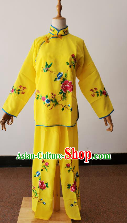 China Ancient Village Girl Clothing Peking Opera Country Woman Dress Beijing Opera Xiaodan Costumes Huangmei Opera Maid Lady Yellow Uniforms