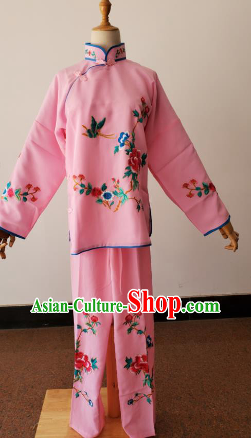 China Huangmei Opera Village Woman Pink Uniforms Ancient Servant Girl Clothing Peking Opera Maid Lady Dress Beijing Opera Xiaodan Costumes