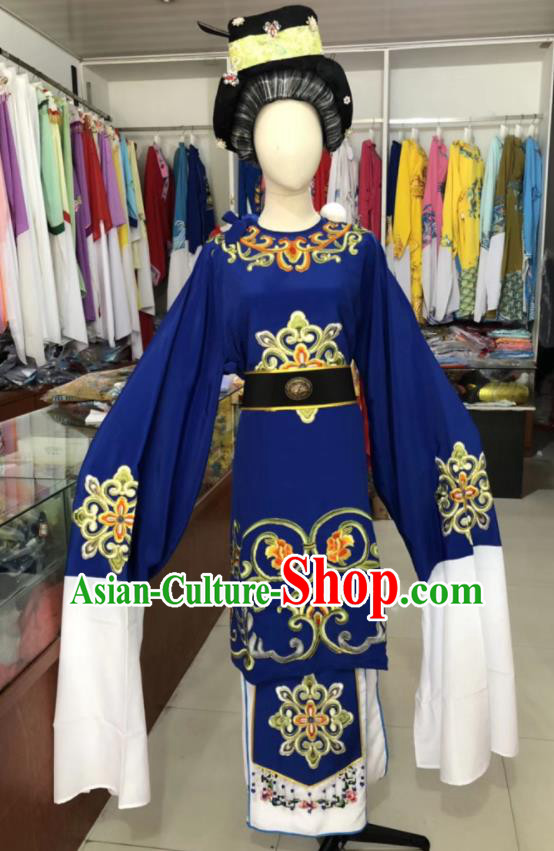 China Peking Opera Laodan Deep Blue Dress Beijing Opera Elderly Woman Costume Shaoxing Opera Dame Uniforms Ancient Old Countess Clothing