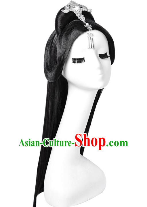 Chinese Ancient Princess Headdress Jin Dynasty Palace Lady Hairpieces Traditional Hanfu Dance Wigs Chignon