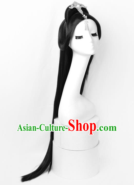 Chinese Ancient Princess Headdress Jin Dynasty Palace Lady Hairpieces Traditional Hanfu Dance Wigs Chignon