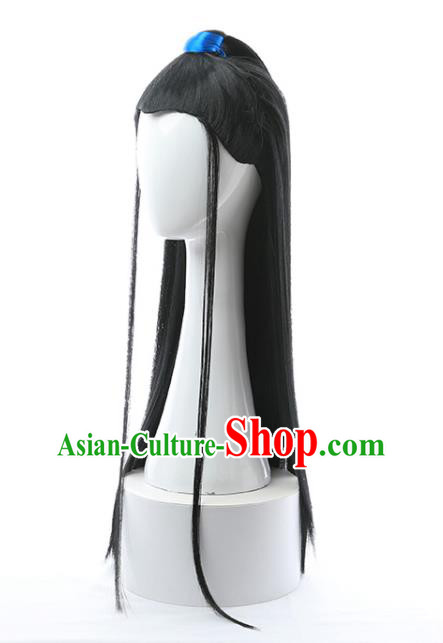 Chinese Ancient Young Male Hairpieces Ming Dynasty Swordsman Wigs Traditional Cosplay Childe Headdress