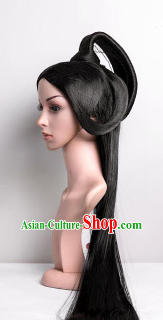 Chinese Han Dynasty Empress Hairpieces Traditional Hanfu Palace Woman Wigs Chignon Ancient Queen Wei Zifu Headdress