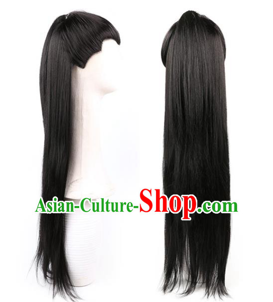 Chinese Traditional Cosplay Childe Headdress Ancient Knight Hairpieces Handmade Tang Dynasty Swordsman Front Lace Wigs