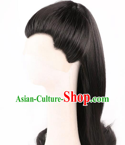 Chinese Traditional Cosplay Childe Headdress Ancient Knight Hairpieces Handmade Tang Dynasty Swordsman Front Lace Wigs