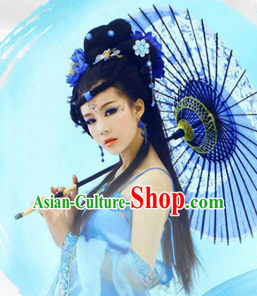 Chinese Tang Dynasty Imperial Concubine Hairpieces Traditional Hanfu Wigs Chignon Ancient Court Princess Headdress