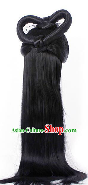 Chinese Ming Dynasty Princess Hairpieces Traditional Hanfu Dance Wigs Chignon Ancient Fairy Headdress