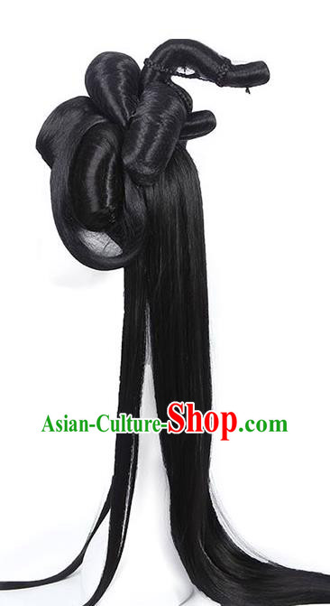 Chinese Ancient Fairy Headdress Jin Dynasty Princess Hairpieces Traditional Hanfu Young Beauty Wigs Chignon