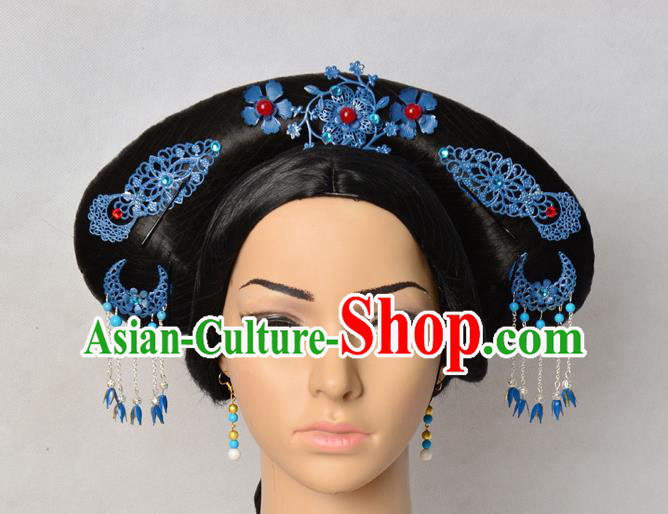 Chinese Qing Dynasty Imperial Concubine Hairpieces Traditional Drama Ruyi Royal Love in the Palace Wigs Chignon Ancient Court Woman Headdress