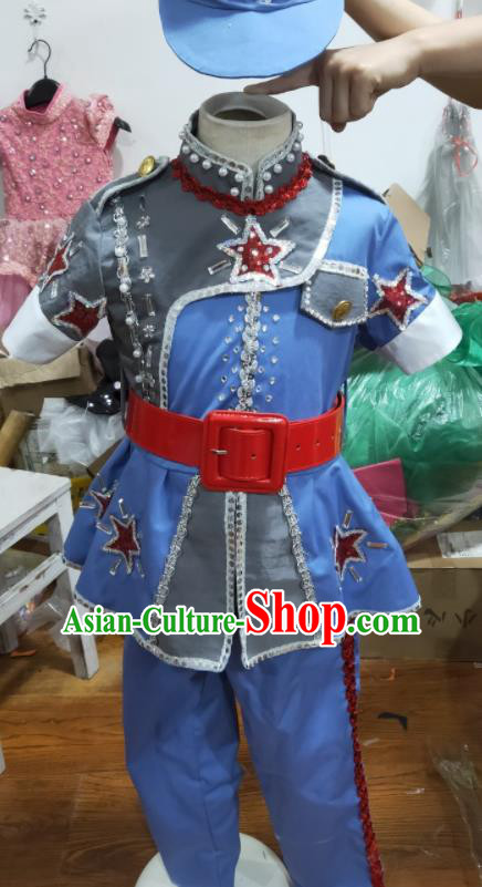 Professional Chorus Group Performance Clothing Cosplay Red Army Garment Children Modern Dance Fashion Hero Dance Blue Outfits