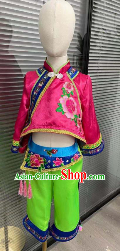 Chinese Girl Fan Dance Costumes Yangko Dance Clothing Children Yangge Performance Uniforms Folk Dance Outfits