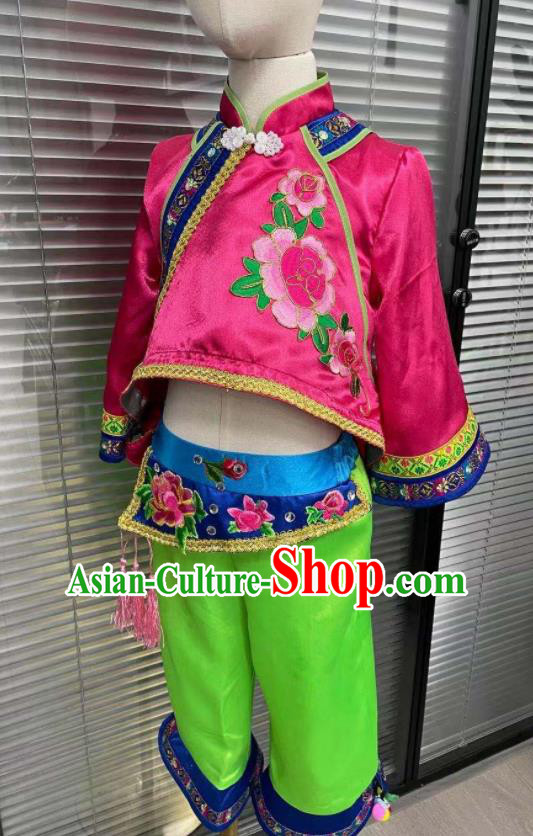 Chinese Girl Fan Dance Costumes Yangko Dance Clothing Children Yangge Performance Uniforms Folk Dance Outfits