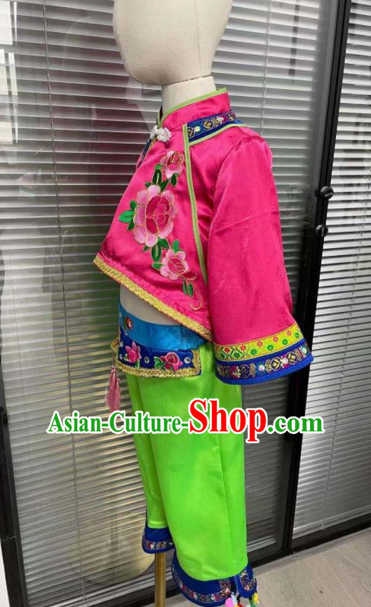 Chinese Girl Fan Dance Costumes Yangko Dance Clothing Children Yangge Performance Uniforms Folk Dance Outfits