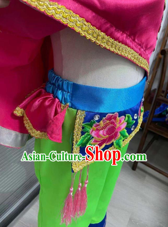 Chinese Girl Fan Dance Costumes Yangko Dance Clothing Children Yangge Performance Uniforms Folk Dance Outfits