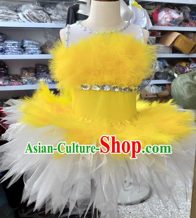 Professional Children Modern Dance Fashion Catwalks Yellow Bubble Dress Swan Dance Clothing Girl Stage Performance Garment