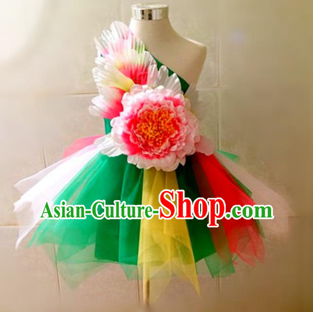 Professional Flower Dance Costume Girl Modern Dance Clothing Chorus Group Fashion Stage Performance Green Veil Dress