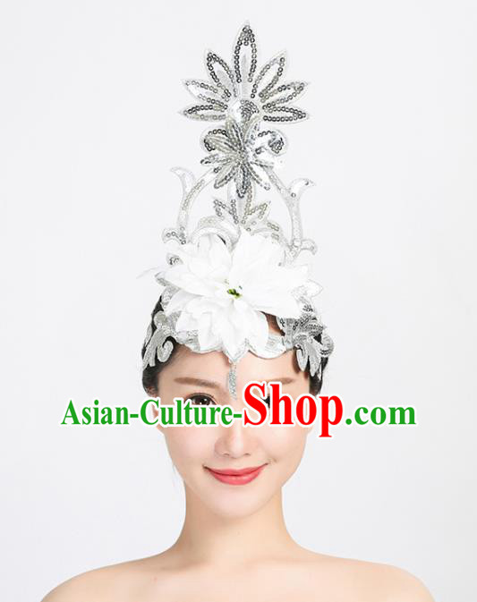 China Modern Dance Hair Accessories Spring Festival Gala Performance Headpiece Group Opening Dance White Sequins Hair Stick